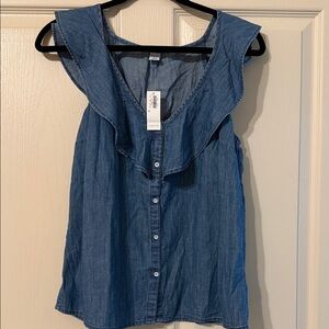 Old Navy Denim Ruffle Button-Front Sleeveless Top - Blue